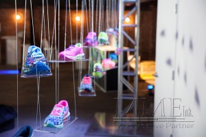 Close up of Asics shoes with custom staging production